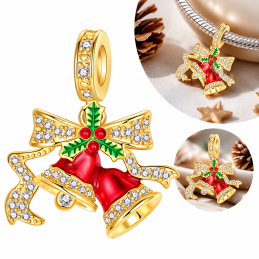 charm pour bracelet cloche de noel rouge noeud doré