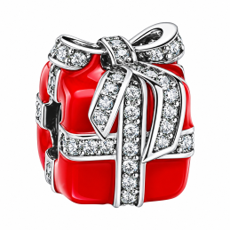 Charm pour bracelet gros cadeau de noël rouge noeud strass