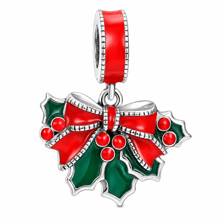 Charm houx de noel noeud rouge pour bracelet