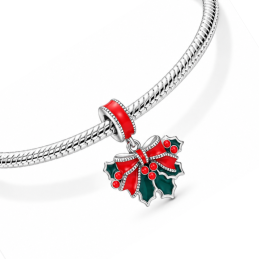 Charm houx de noel noeud rouge pour bracelet