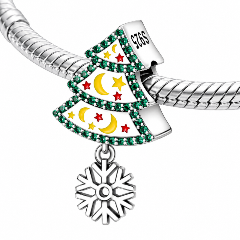 Charm pour bracelet sapin de noel lune étoile flocon