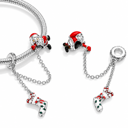 Charm double pour bracelet père noël botte chaine sécurité