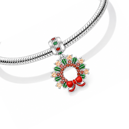 charm pour bracelet couronne noel strass noeud rouge
