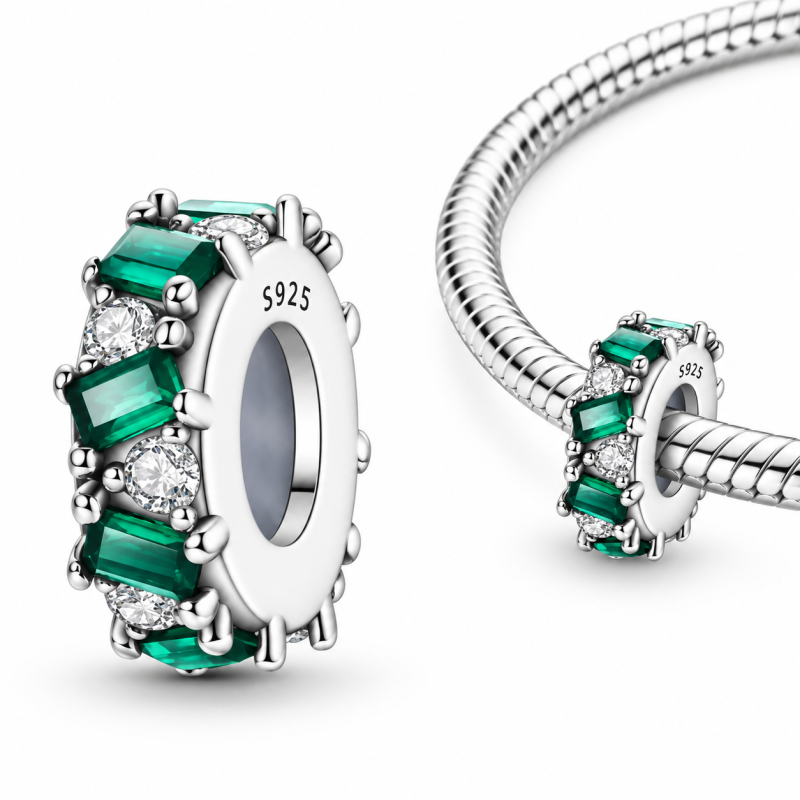 Charm pour bracelet séparateur pierre verte