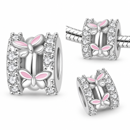 Charm pour bracelet séparateur bloqueur papillons rose cercle pierre