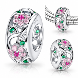 Charm pour bracelet séparateur fleurs pierre rose verte