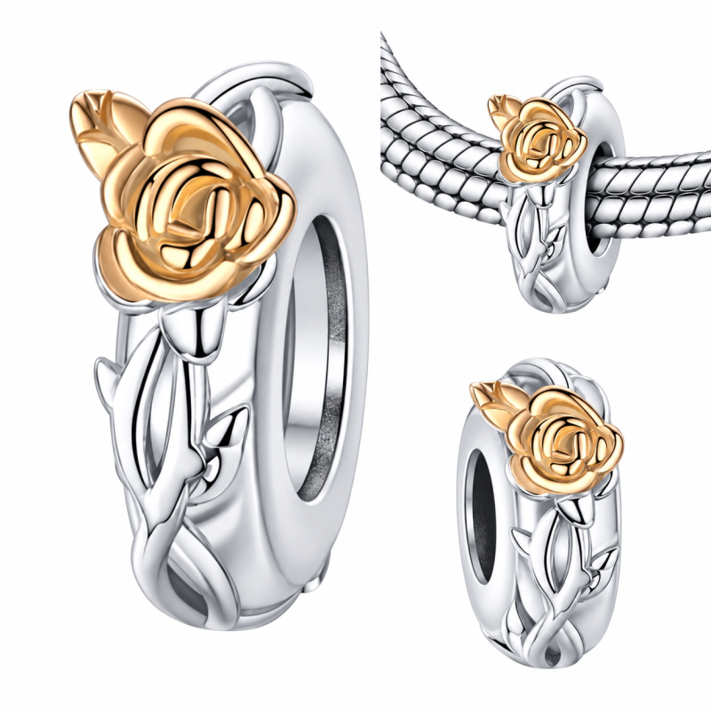 Charm pour bracelet séparateur fleur rose or