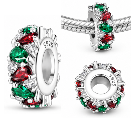 Charm pour bracelet perle couleur de Noël rouge vert