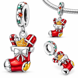 Charm pour bracelet chaussette de Noël rouge et cadeau