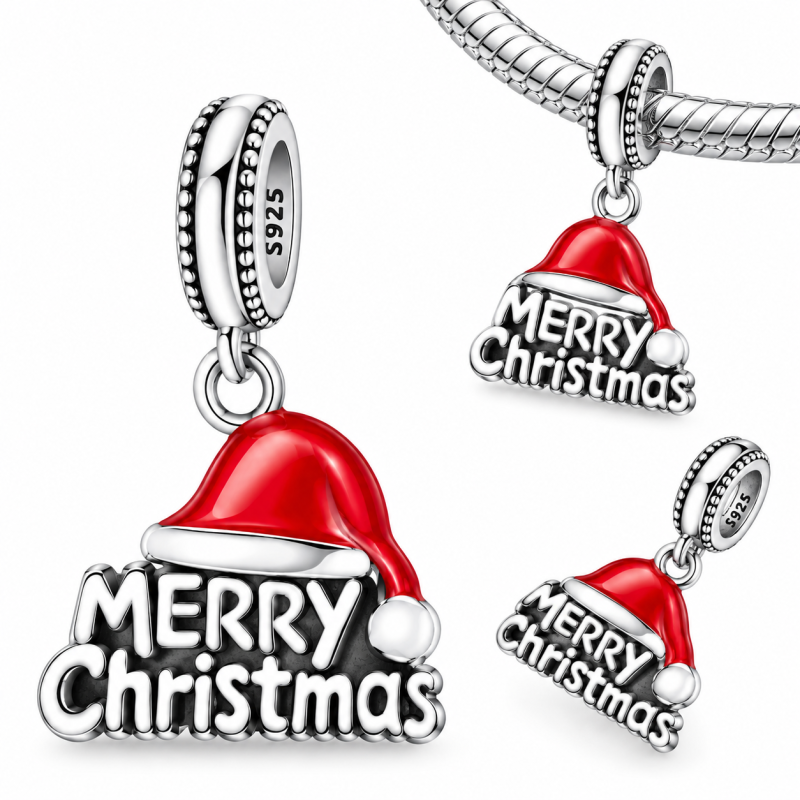 Charm pour bracelet joyeux noël avec bonnet rouge