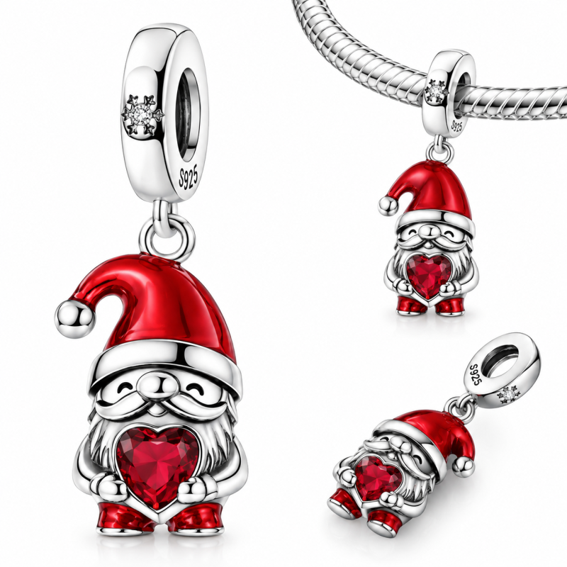 Charm pour bracelet gnome lutin de Noël avec cœur rouge