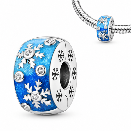 Charm pour bracelet clip flocon de neige bleu
