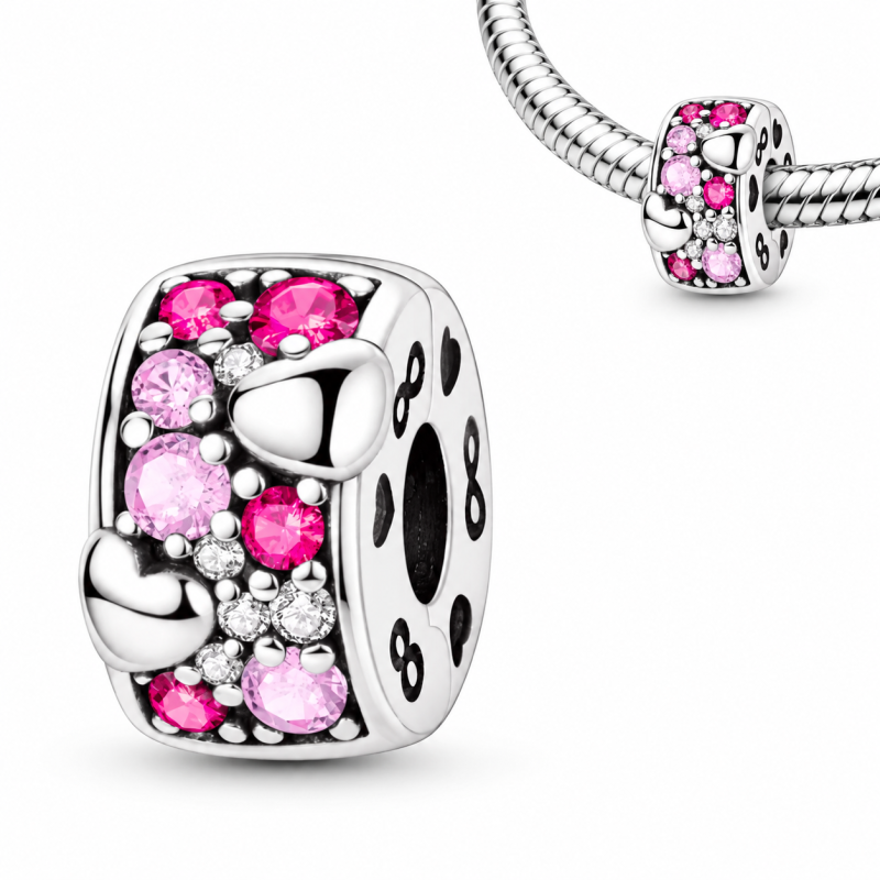 Charm pour bracelet clip coeur pierre rose