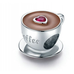 Charm bijoux bracelet argent café tasse coeur rouge WS