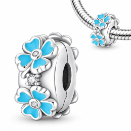 Charm pour bracelet clip grande fleur bleue