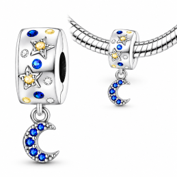 Charm clip pour bracelet lune bleue suspendue étoiles