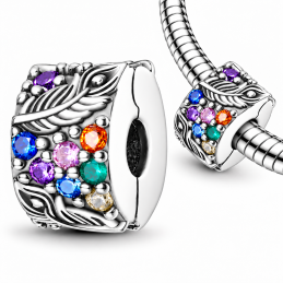 Charm pour bracelet clip bloqueur plume pierre colorée