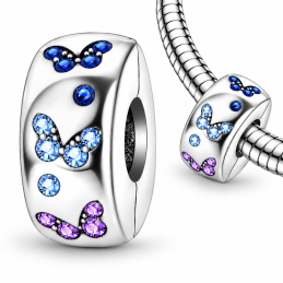 Charm pour bracelet clip papillons bleu rose