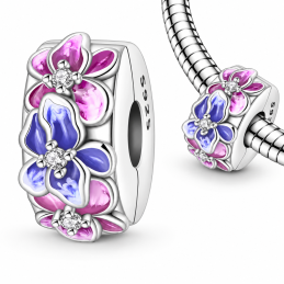 Charm pour bracelet clip fleur bleu violette