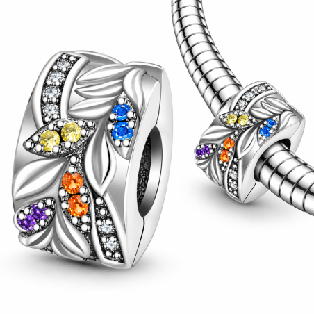 Charm pour bracelet clip fleur jaune violette orange