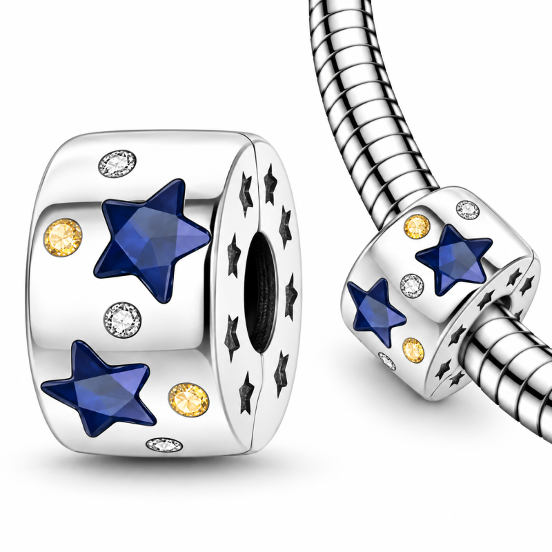 Charm clip bloqueur ciel étoile bleu strass