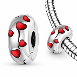 Charm pour bracelet clip argent petit coeur rouge