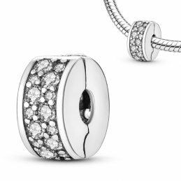lot de 2 charms pour bracelet clip strass 2 lignes blanches