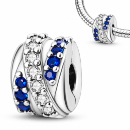 lot de 2 charms pour bracelet clip strass ligne bleue et blanche