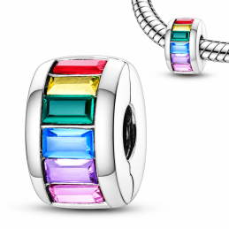 Charm pour bracelet clip bloqueur pierre rectangulaire arc en ciel