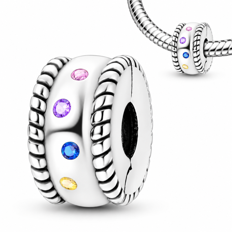 Charm pour bracelet clip bloqueur petit strass violet bleu jaune