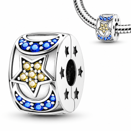 Charm pour bracelet clip étoile lune pierre jaune bleu