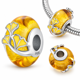 Charm pour bracelet automne murano feuille ginkgo biloba