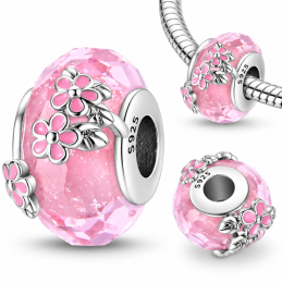 Charm pour bracelet murano petite fleur rose