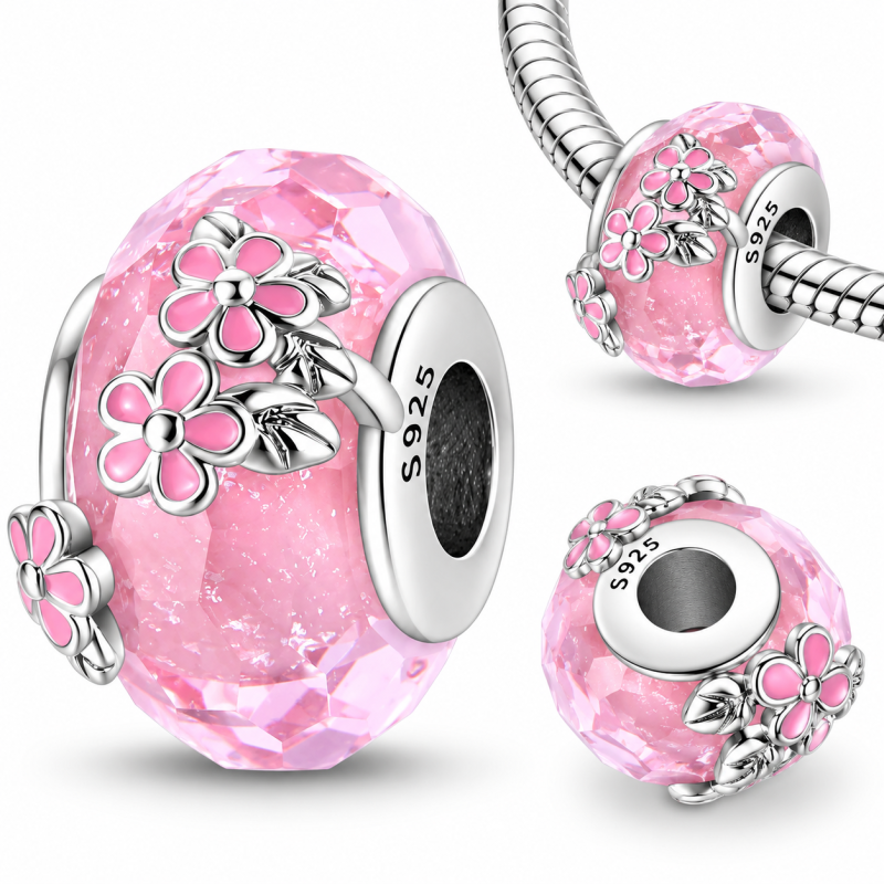 Charm pour bracelet murano petite fleur rose