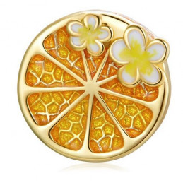 Charm bijoux bracelet argent orange coupée fleur jaune WS