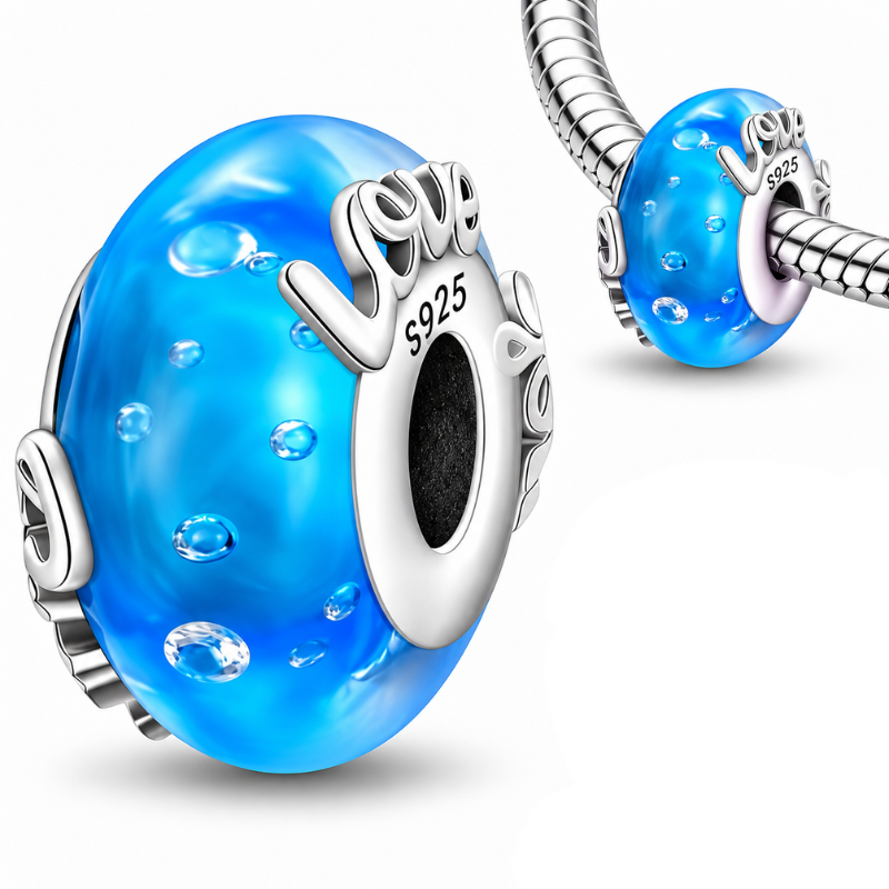Charm pour bracelet murano verre bleu love