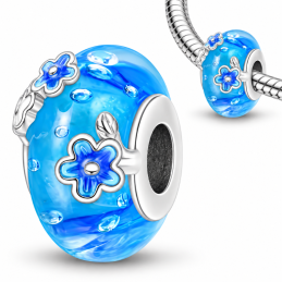 Charm pour bracelet murano fleur bleue
