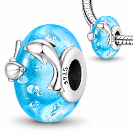 Charm pour bracelet murano verre bleu dauphin