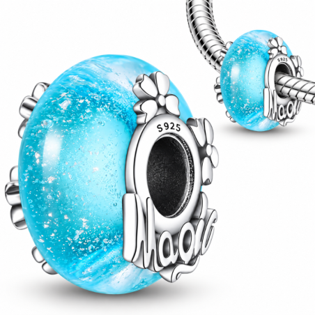 charm pour bracelet murano magie bleu fleur