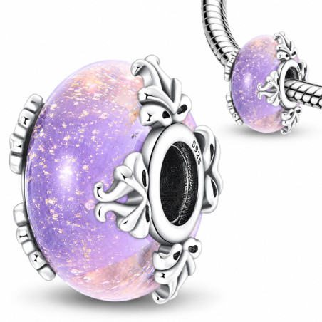 Charm pour bracelet murano noeud cadeau violet