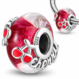 charm pour bracelet murano cerise rouge blanc