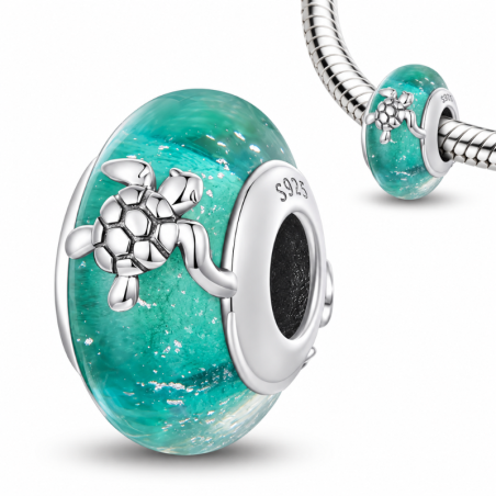 Charm pour bracelet murano vert petite tortue