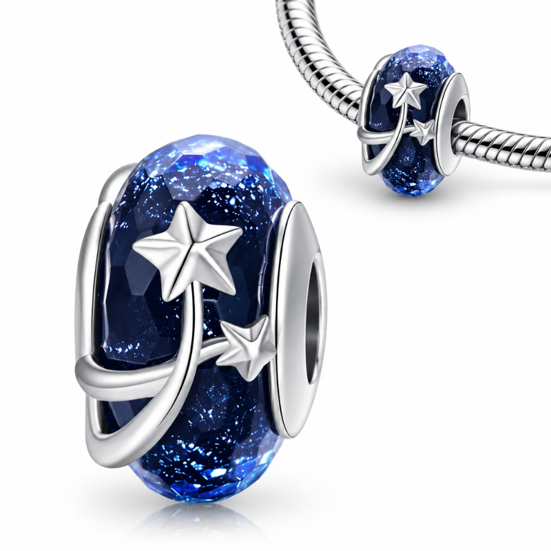 Charm murano pour bracelet séparateur étoiles filantes espace