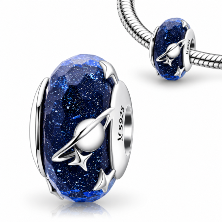 Charm pour bracelet séparateur planète anneau bleu ciel