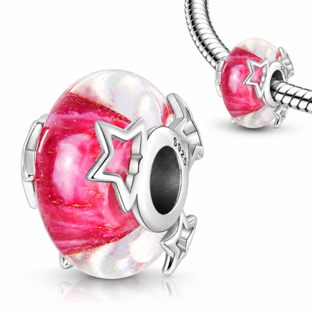 Charm pour bracelet murano étoile bicolore rose blanc