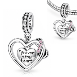 Charm pour bracelet coeur toujours dans mon coeur infini pierre rose