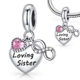 Charm pour bracelet coeur amour soeur sister infini