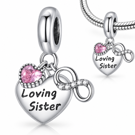 Charm pour bracelet coeur amour soeur sister infini