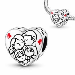 Charm pour bracelet coeur famille deux enfants