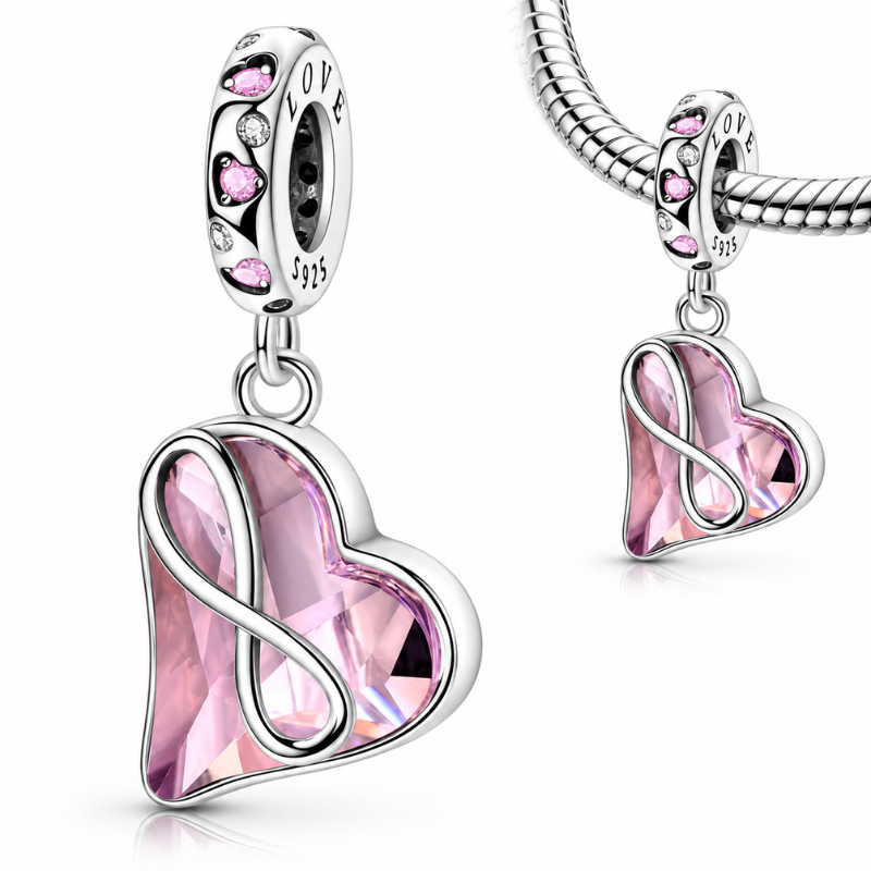 Charm pour bracelet amour infini coeur rose